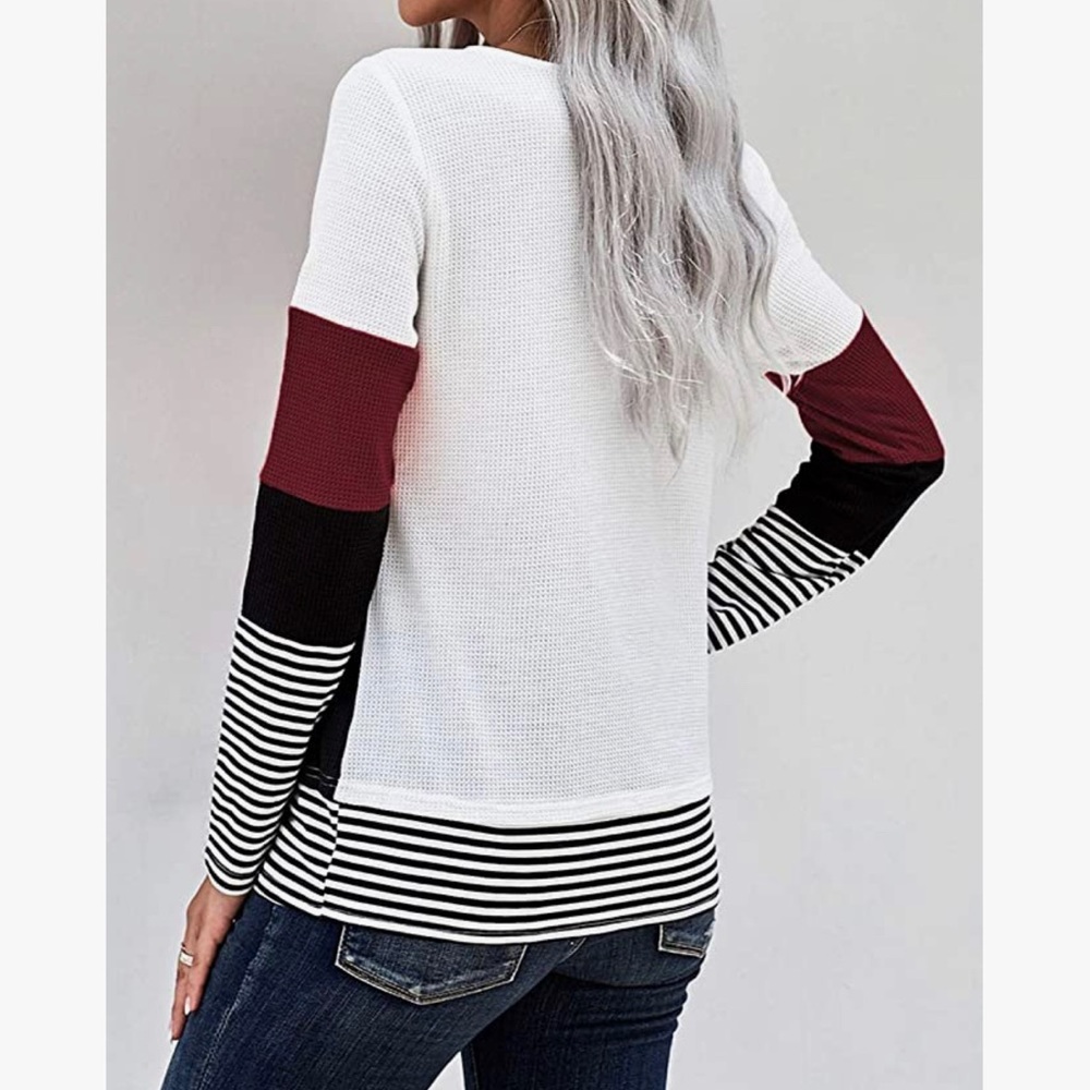 Women’s Loose Color Block Long Sleeve Tunic - Picture 2 of 5